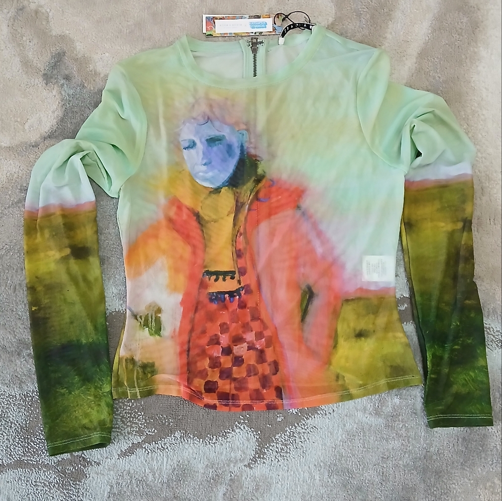NWT ALICE + OLIVIAA+O X Kidsuper Delaina Long Sleeve‎ Crop Top - Natural - Picture 4 of 10